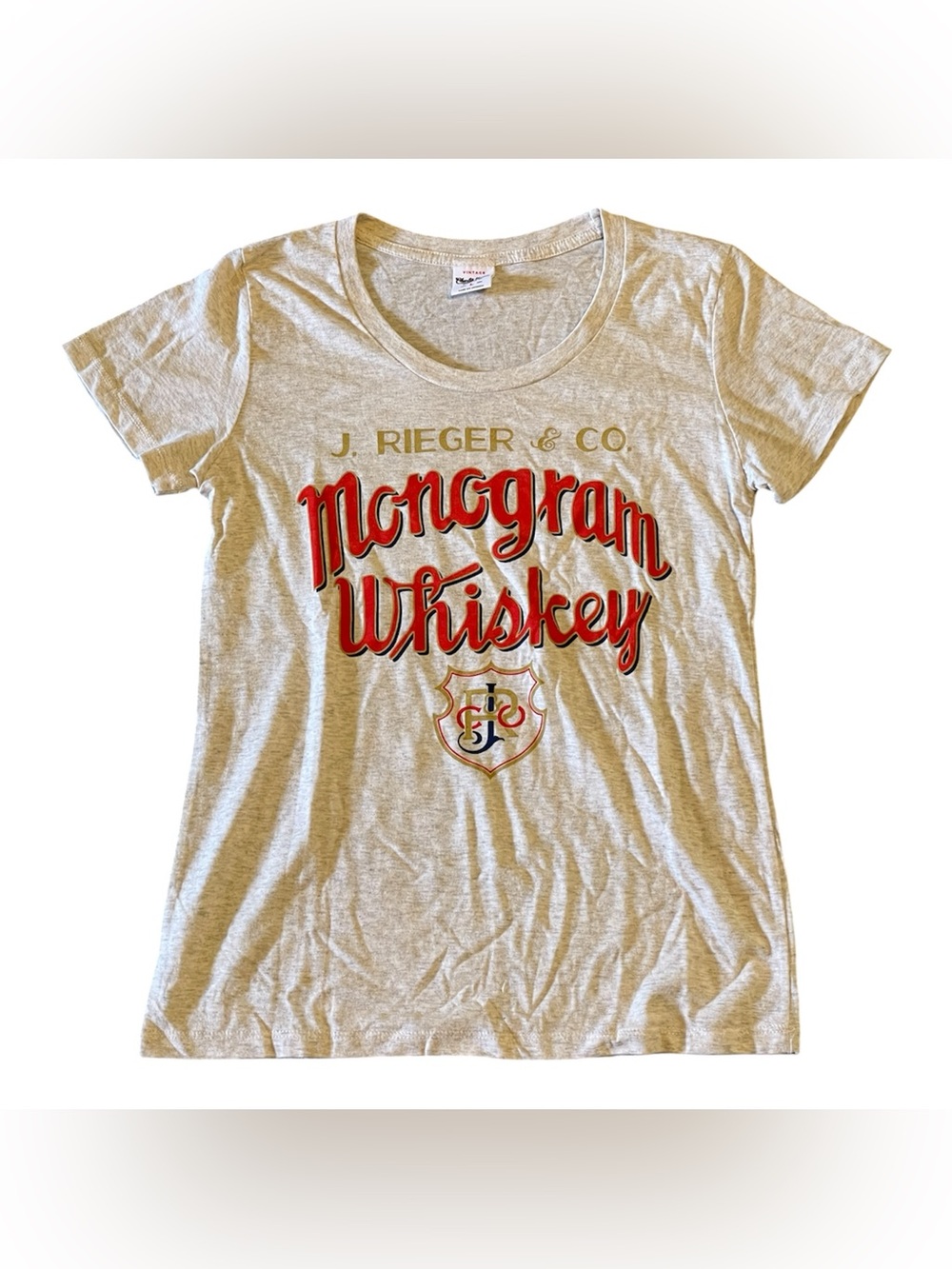 J Reiger Monogram Whiskey Women’s T-Shirt Charlie Hustle Size Large Kansas City